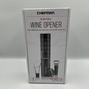 Chefman Electric Wine Opener 4 Piece Set Automatic Corkscrew Foil Cutter New Box
